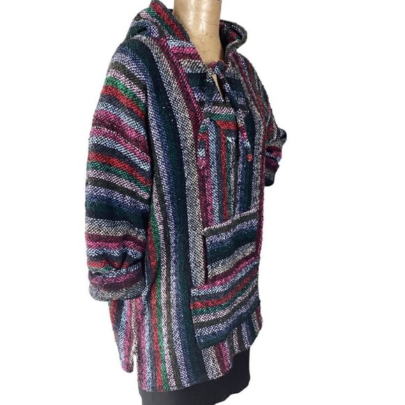 Artesanias Cuamatz Surfer Beach Woven Mexican Baja Blanket Poncho Hoodie XL 261J - Picture 3 of 6